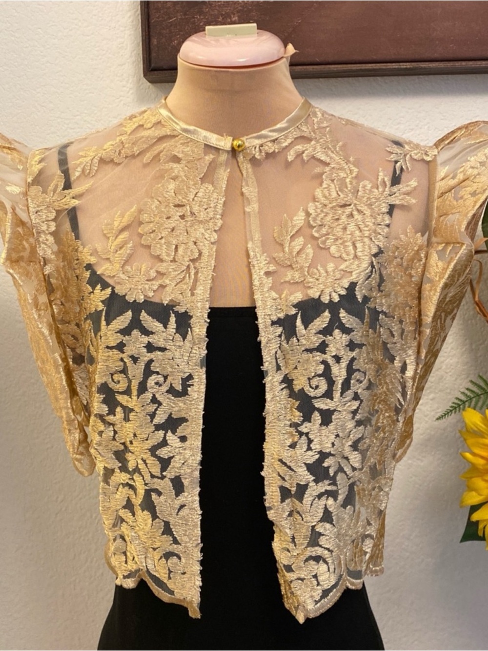 Filipiniana Sheer Gold Embroidered Women's Top Bolero - Elegant Overlay